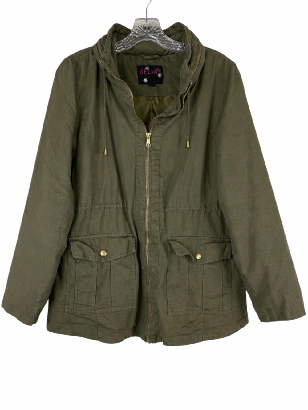 dELiA*s Utility Jacket Army Green Hooded Field Jacket Y2K Large